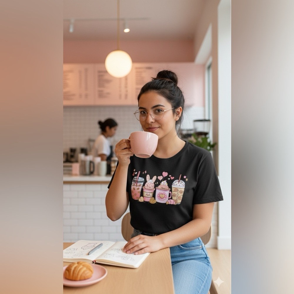 NEW- H&M Basics Slightly Dropped Shoulder Top-Custom Made Graphic “Coffee”